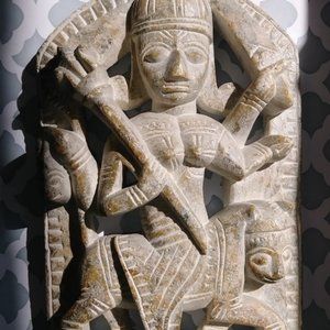 Carved Stone Hindu Goddess Tara on Tiger